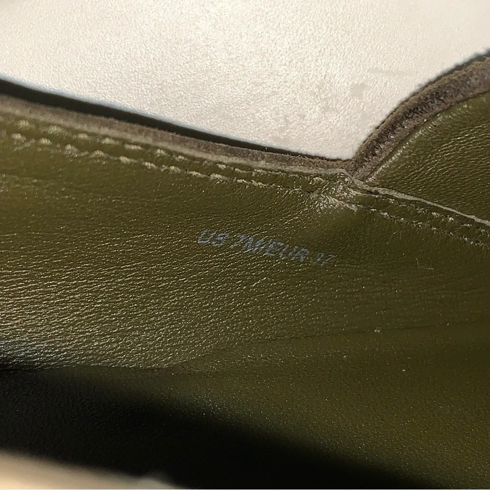 Womens 7 VINCE SAXTON Olive Green Suede Leather Rubber Platform Slip On Sneakers